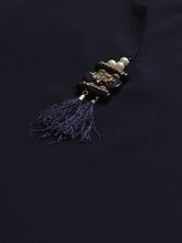 Women Navy Blue & Golden Solid Kurti with Sharara & Woven Design Dupatta (JOKPS D14NB 1349 Navy)-JOKPS-D14NB-1349